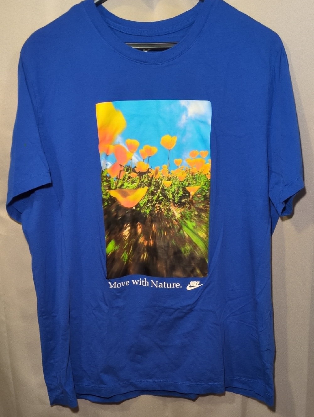 Nike Blue Tee with Orange Poppy Graphic